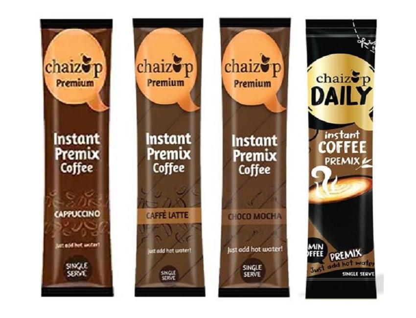 Chaizup Premium 1 Min Instant Assorted Coffee Pack - 24 Sachets | Caramel, Vanilla, Cappuccino & Hazelnut Flavours | 24 Servings | 4 Packs (6 Sachets Each) | 480g